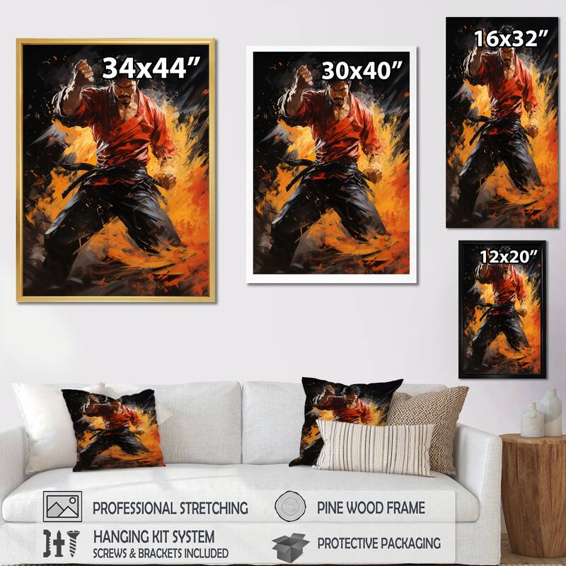 Designart "Orange Red Martial Art Abstract Impact" Martial Arts Wall